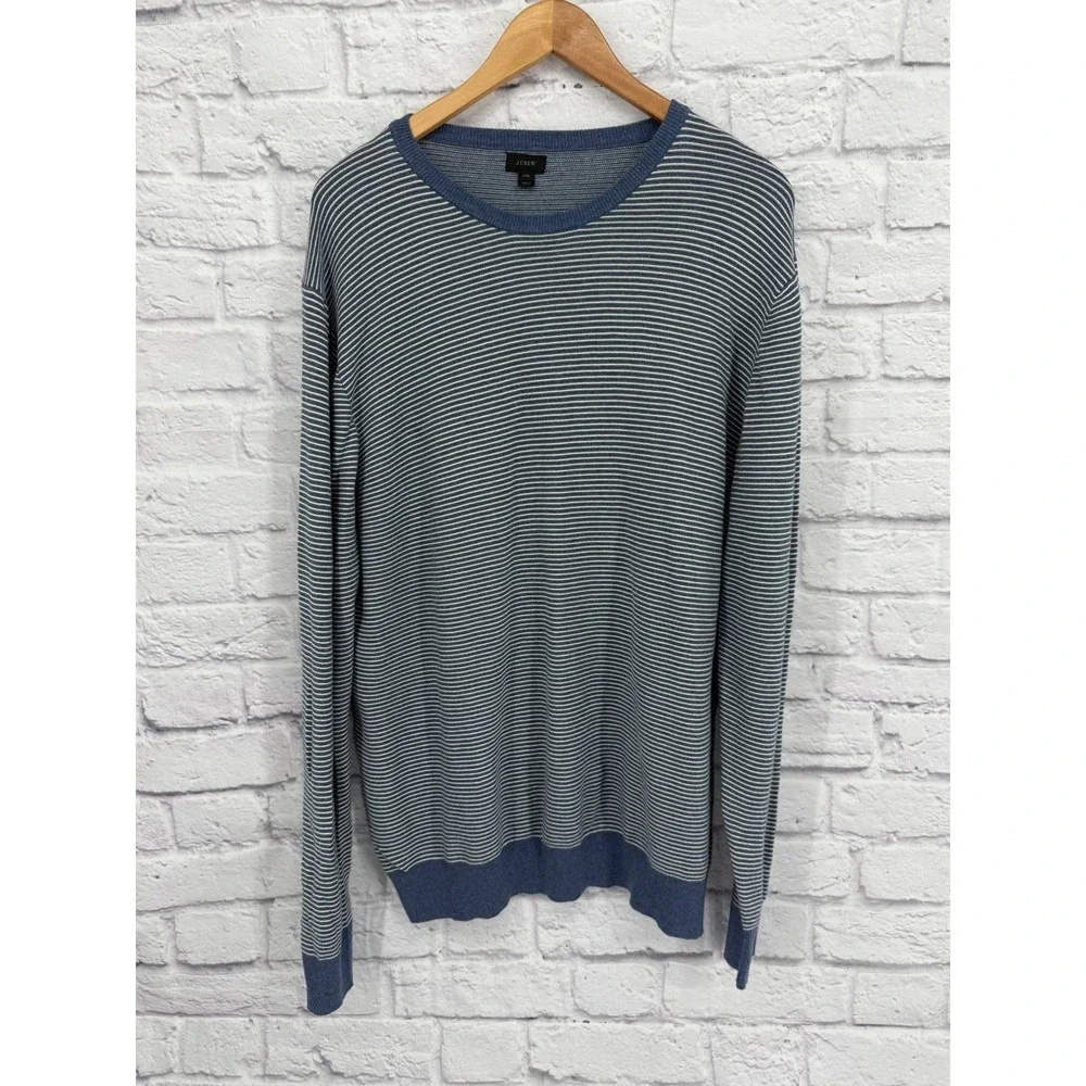 J.Crew Men's Striped CottonCrewneck Sweater Pullover Long Sleeve Blue White‎ XXL